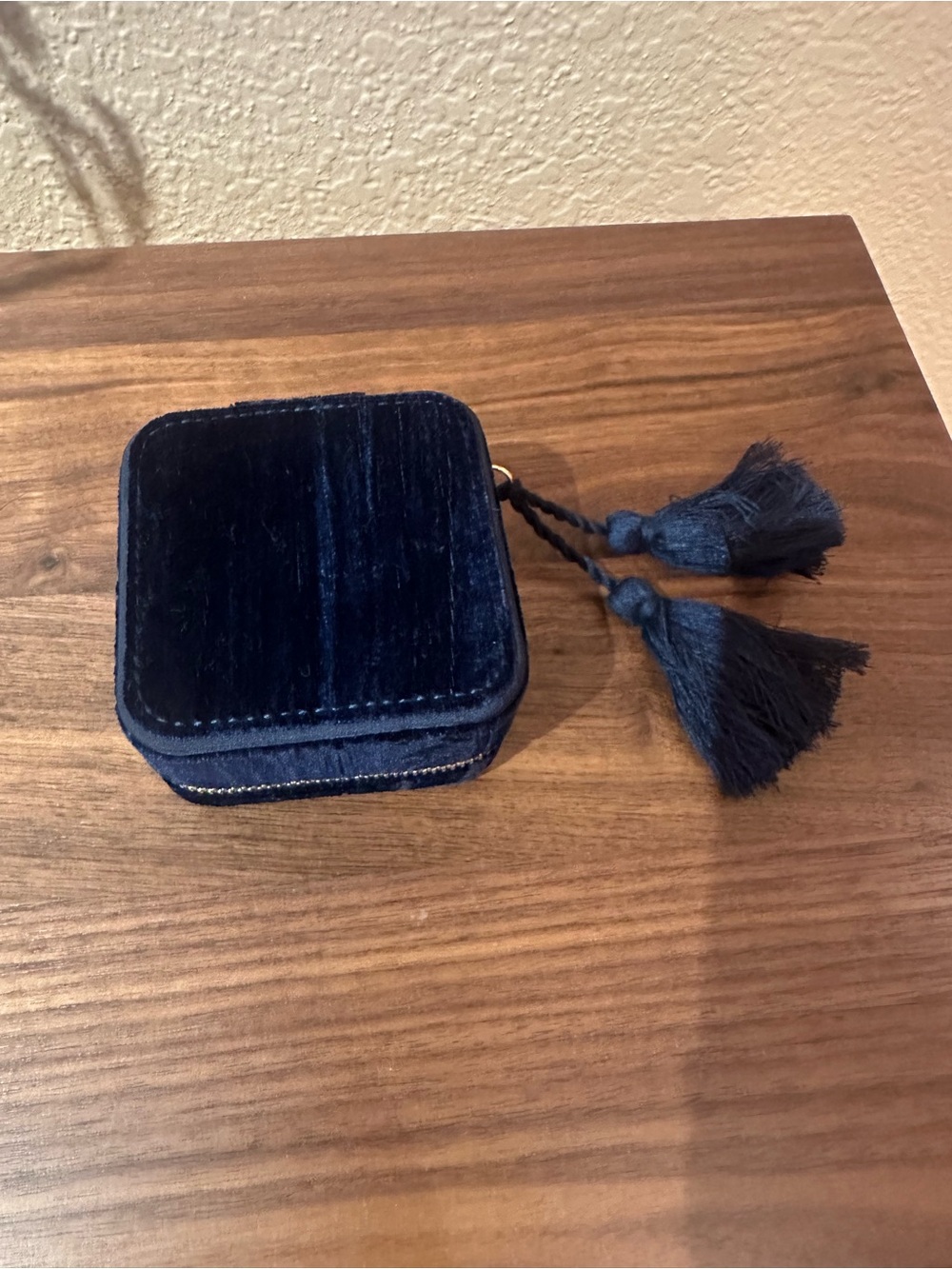 Sezane Navy Velvet Jewelry Box with Tassels